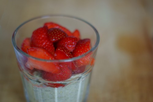 Strawberries with elderflower and pistachio yoghurt