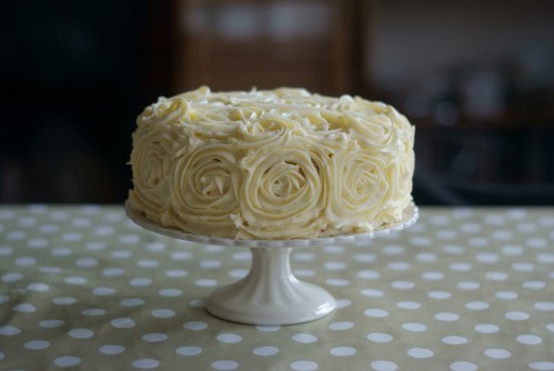 White chocolate and hazelnut rose cake