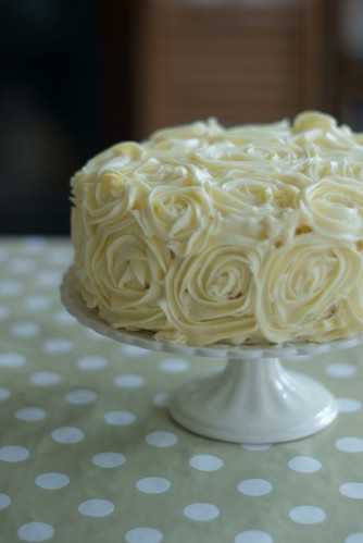 White chocolate and hazelnut rose cake